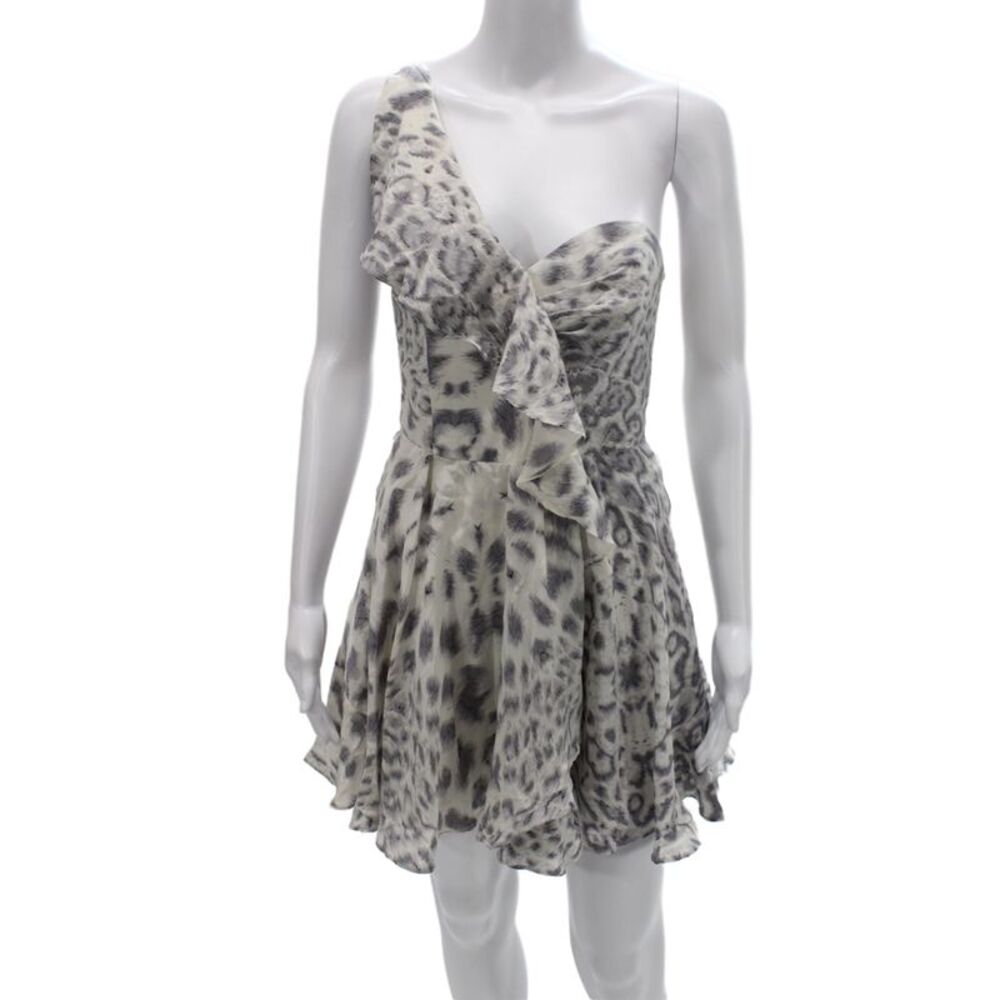 Zimmermann Women Silk One-Shoulder Fit & Flare Leopard Dress Size 3